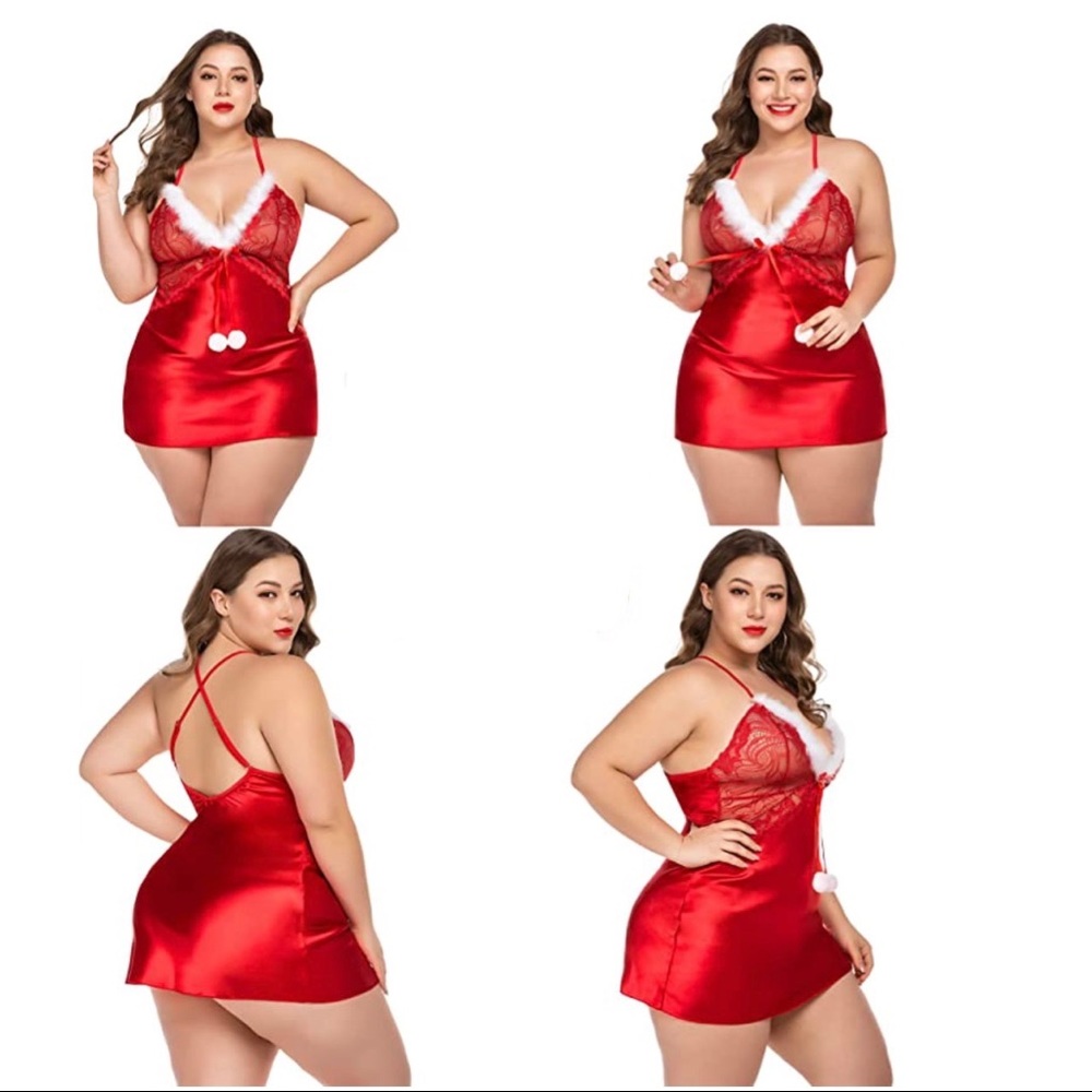 Christmas Lingeriem Satin Babydoll w/matching g string